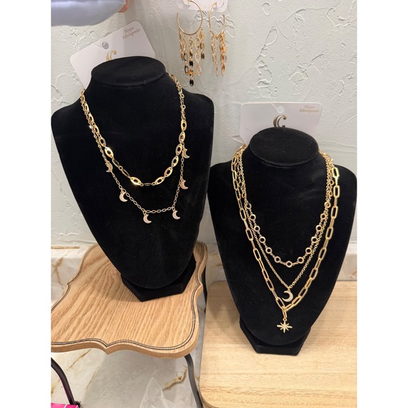 C Jewelry - Charming Charlie's Gold Tone Layered Moon Star Celestial Charm Necklace Set